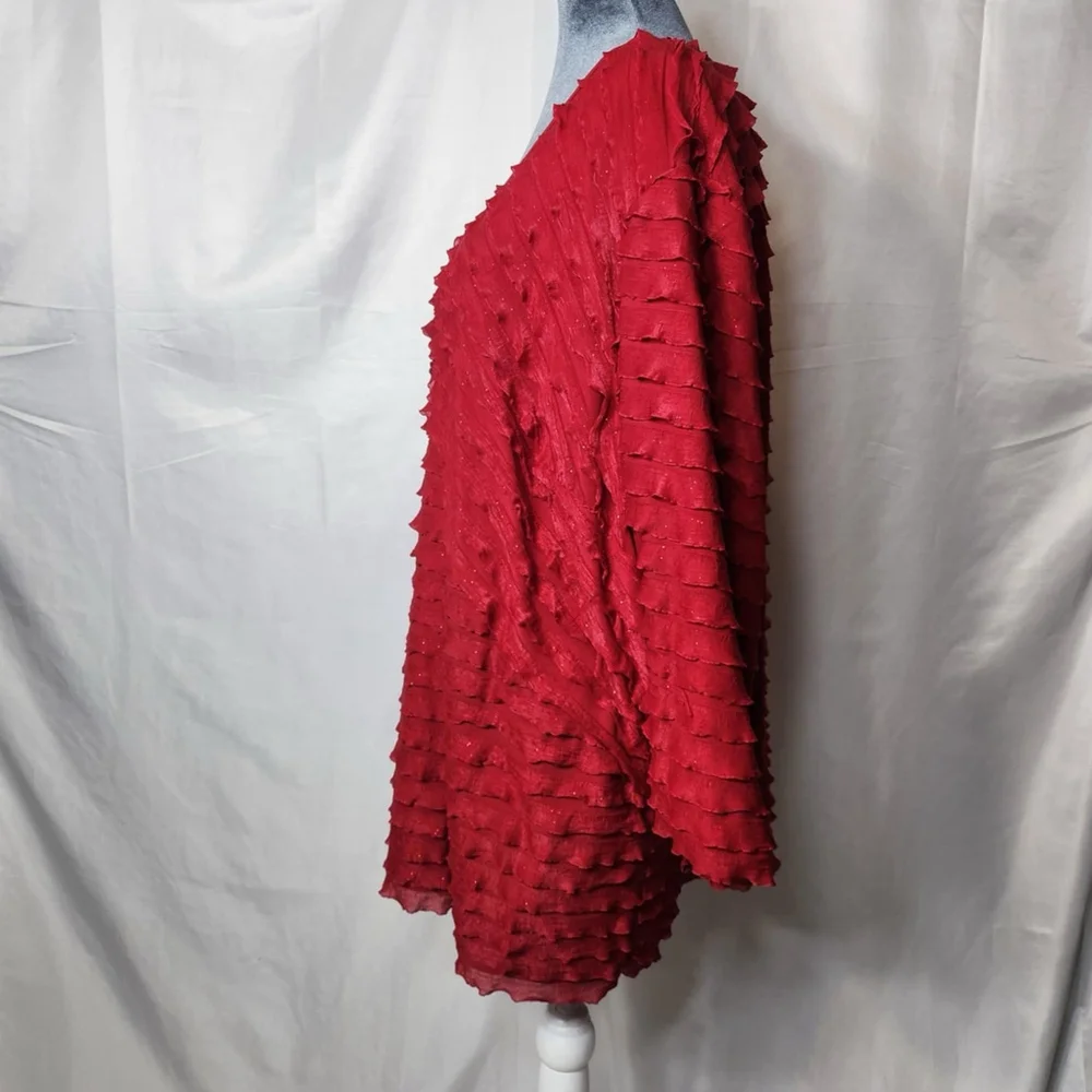 Catherines Shirt Womens 4X Red Ruffle Sparkle V Neck 3/4 Sleeve Flowy Casual